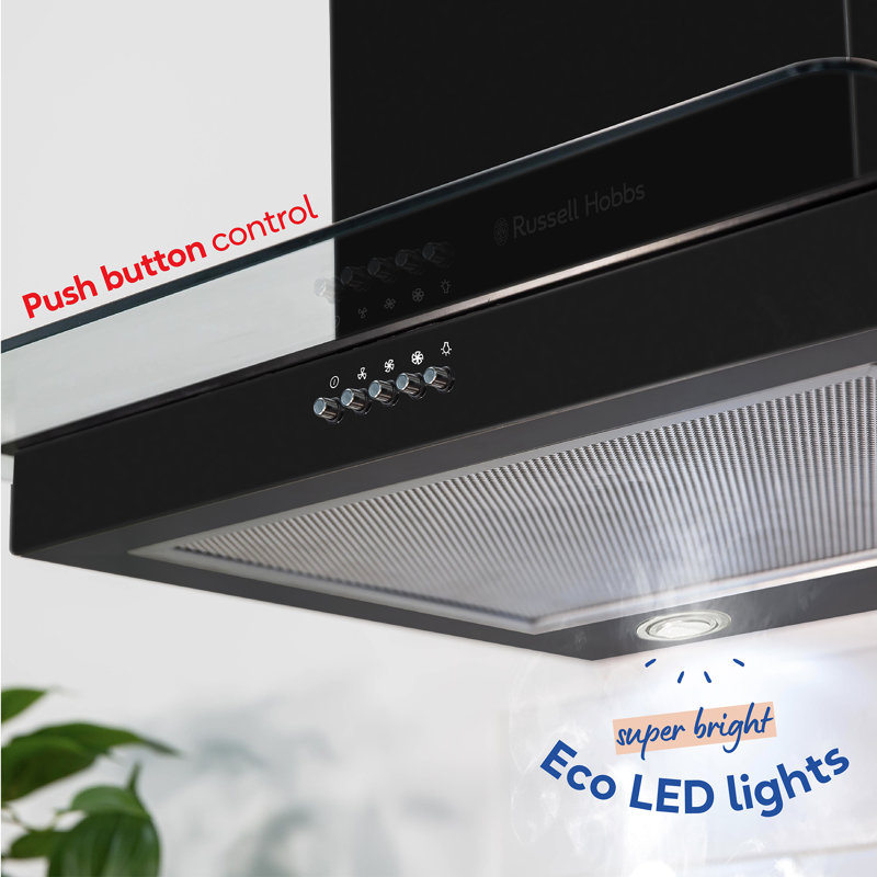 Russell Hobbs Rhfgch601b 60cm Flat Glass Black Cooker Hood 