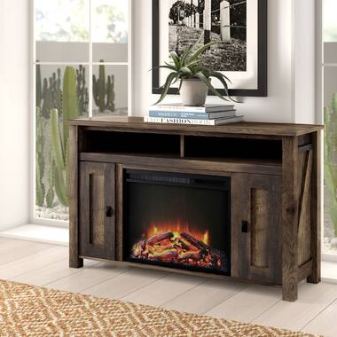 Lorraine TV Stand for TVs Up to 55 with Electric Fireplace Included Three Posts Color: Saw Cut Espresso