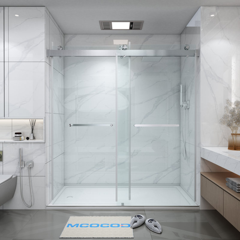 Opal Mirage MCOCOD 56-60.75" W x 76" H Double Sliding Frameless Soft Close Shower Door with 3/8" (10mm) Clear Glass, Brushed