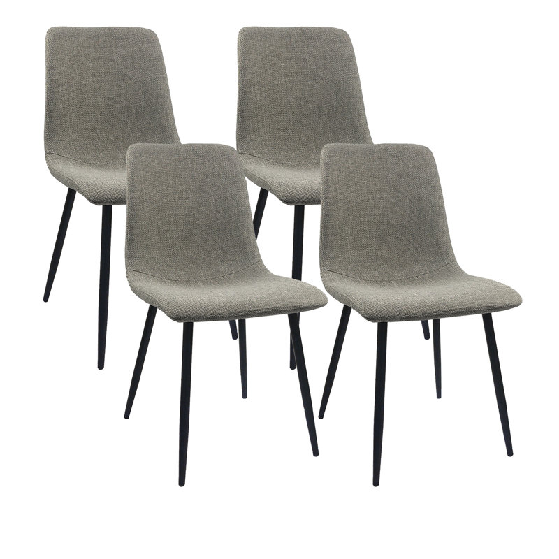 4 chaises de salle à manger, cuisine et chambre modernes avec coussin de siège en lin et pieds robustes en métal noir gris de 4 chaises, cadre rembourré pour