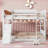 Twin Over Twin Solid Pine Floor Bunk Bed with Climbing Ramp &amp; Ladder, No Box Spring Needed, White Bedroom Furniture
