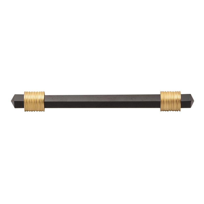 Chrysalis Collection Pull, Brushed Golden Brass/Opaque Black Glass, 5 1/16"