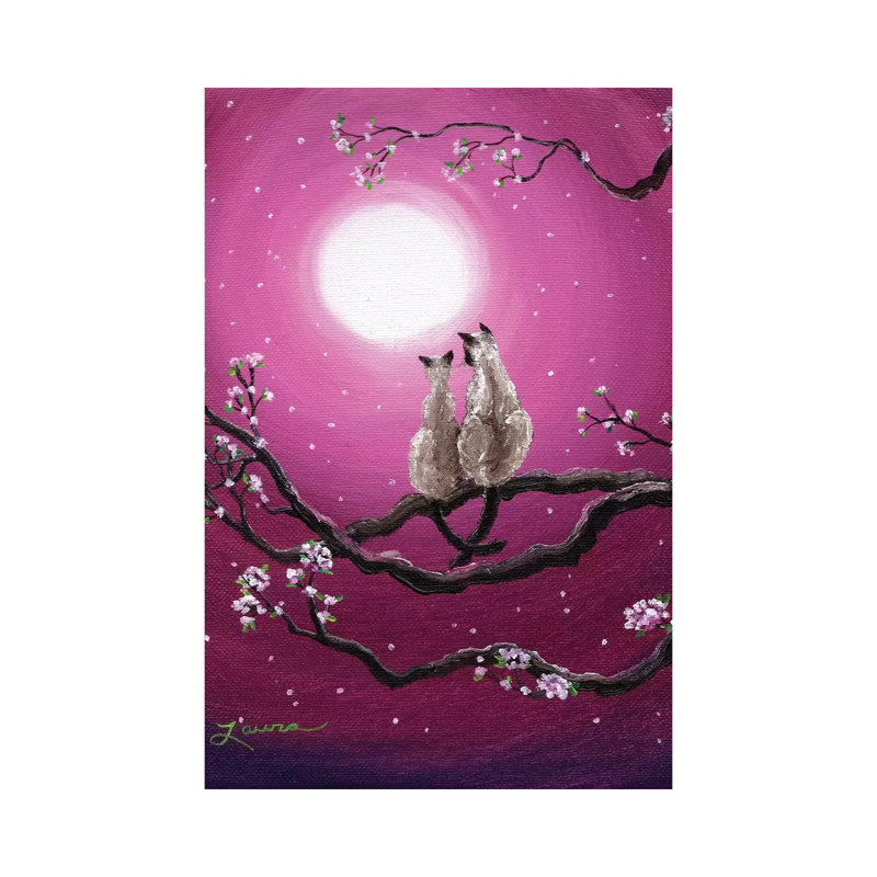 Siamese Cats In Spring Blossoms by Laura Iverson - Wrapped Canvas Print, 20.32 cm H x 30.48 cm W