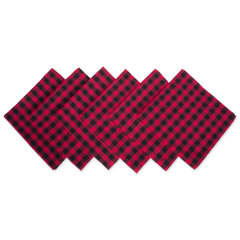 Devia Cotton Gingham Square Napkin, Black/Red