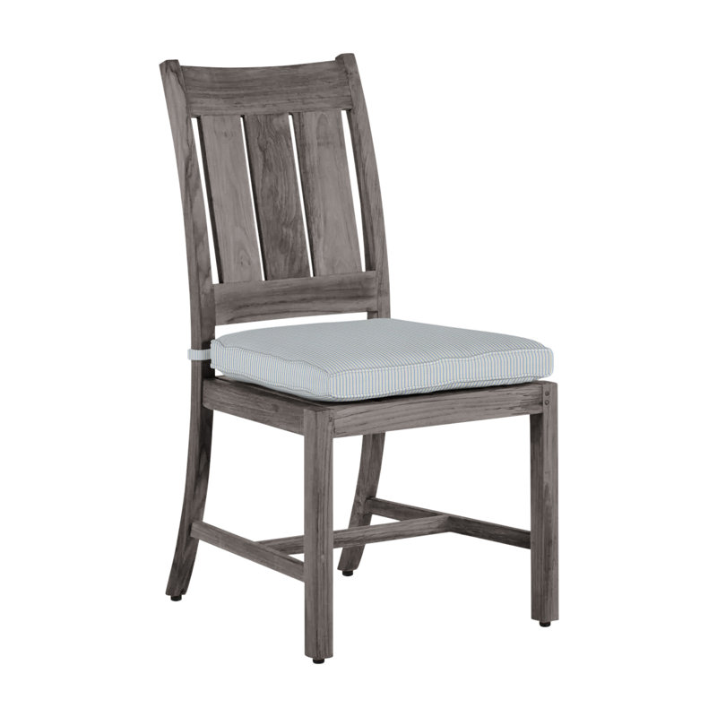 Croquet Patio Dining Side Chair with Cushions, Welt, Oyster Teak, Herringbone Sand