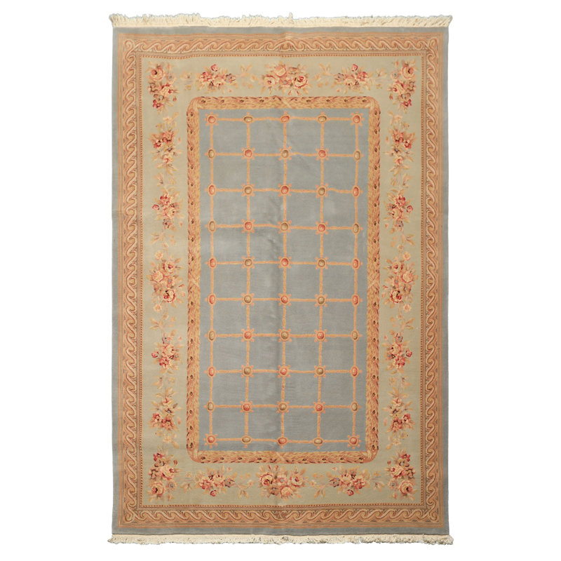Tapis bleu marine en laine noué à la main 5 pi 10 po x 8 pi 9 po Aubusson Savonerrie