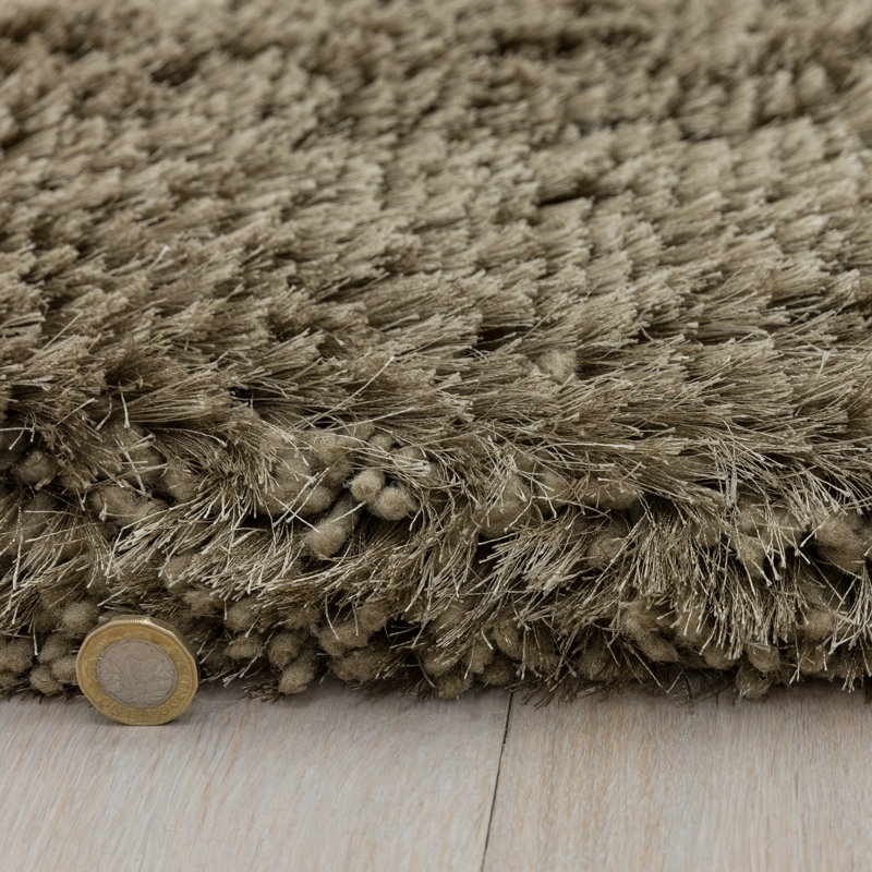 Plush Deep Pile Shaggy Taupe Rug, Round 150cm