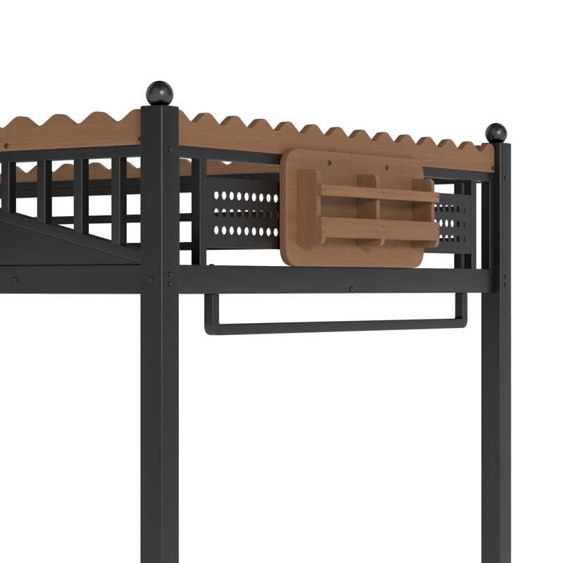 Full Size Metal Loft Bed with Storage Stairs, Shelves & Bookshelf, Bedroom, Guest, Dorms, Black, Full