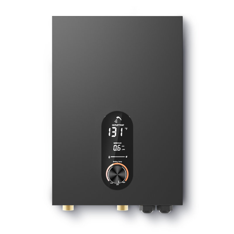 Chauffe-eau électrique sans réservoir 18Kw noir avec affichage de la température à DEL et chauffage instantané, Noir mat
