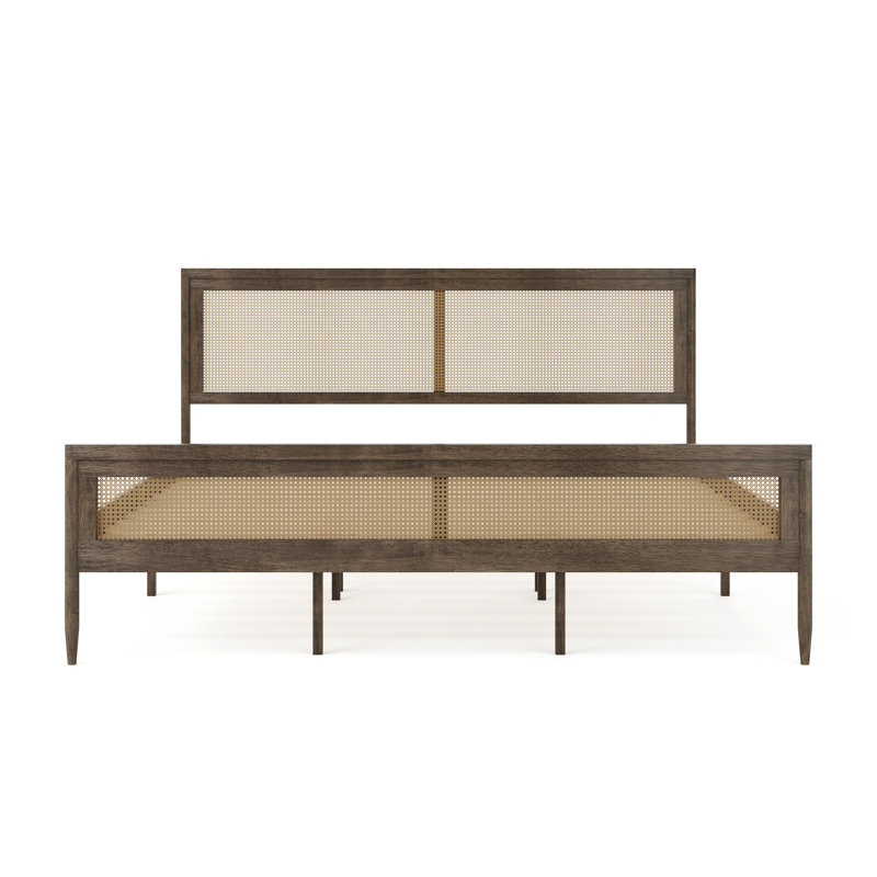 Martha Stewart Jax Wooden Platform Bed With Rattan Inset Headboard And Footboard, King, Brown