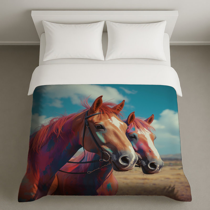 Housses de couette à motif de chevaux colorés, Très grand lit