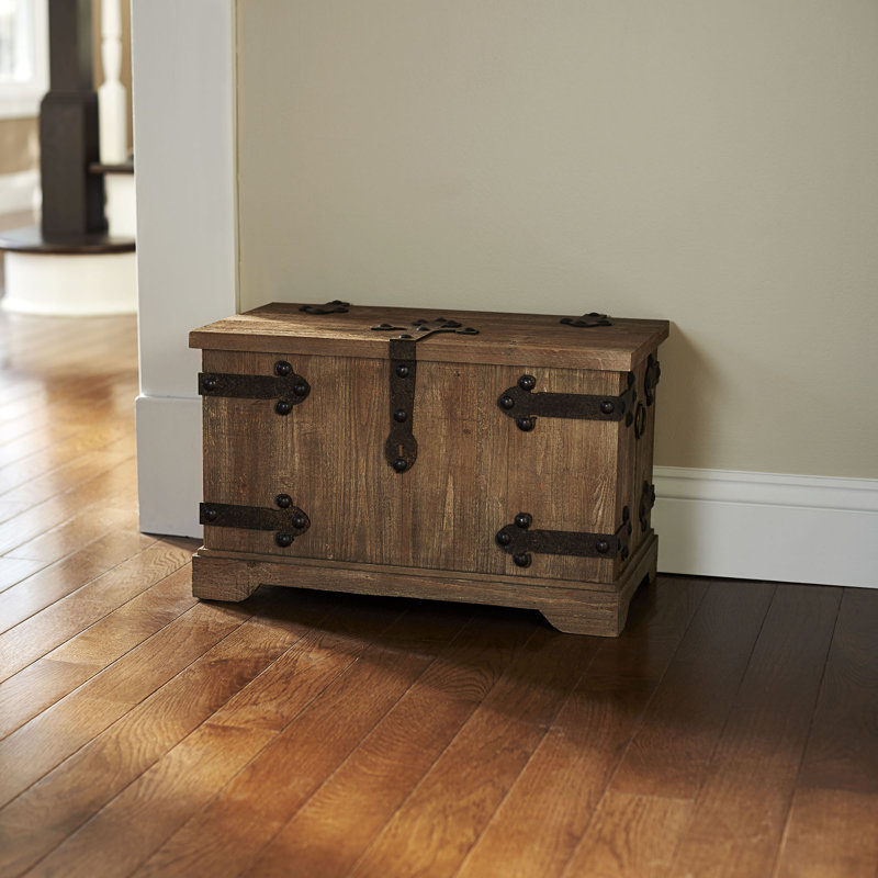 Victorian Style Decorative Trunk in Chinese Fir Wood with Metal Accents