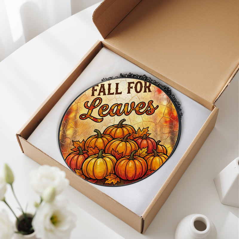 Panneau de vitrail à feuilles d'automne 7,8 po H, H 7,8 po x l 7,8 po