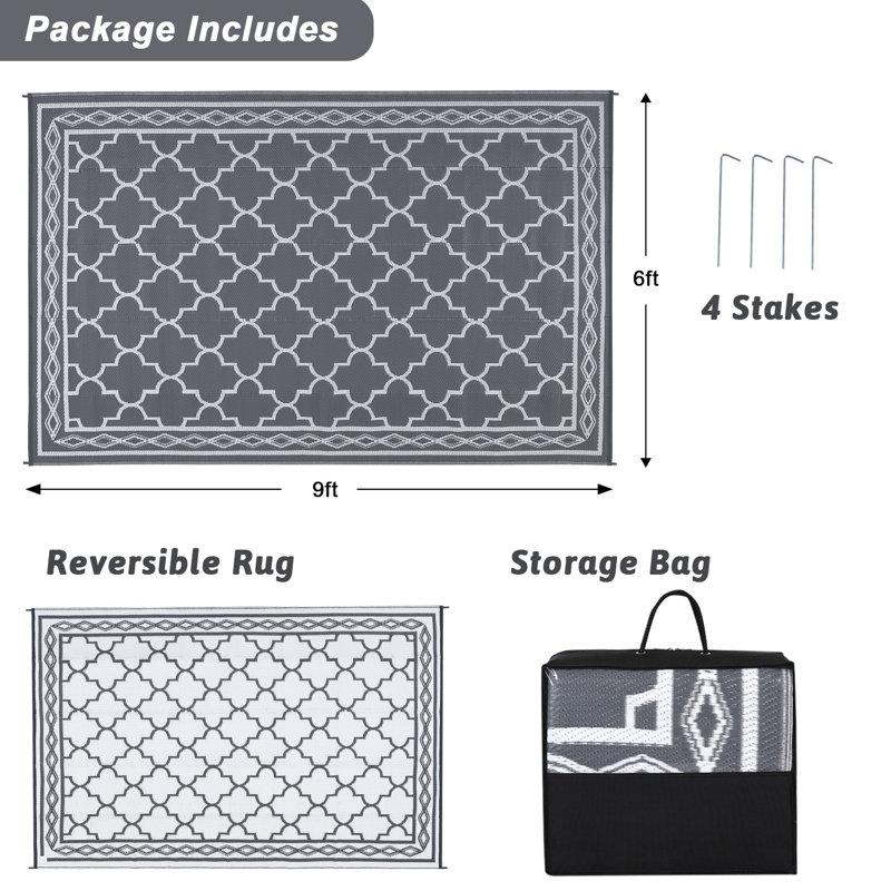 5*8ft Outdoor Rug for Patios Waterproof Reversible Rug Geometric Rug Lightweight Rug Plastic Straw Outdoor Rug for Outside, RV, Deck, Picnic, Beach, Trailer, Camping