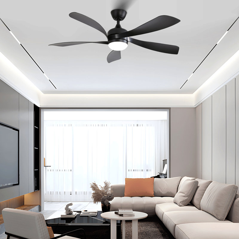 52 Inch Modern Led Ceiling Fan With 3 Color Dimmable 5 ABS Blades Remote Control Reversible DC Motor White For Bedroom, Black
