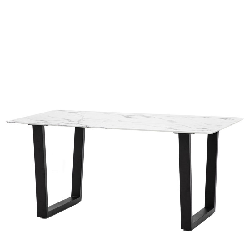Asami Glass Top Metal Base Dining Table, White