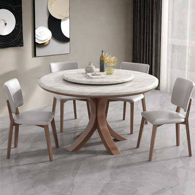 Ensemble de table de salle à manger en faux bois massif et marbre