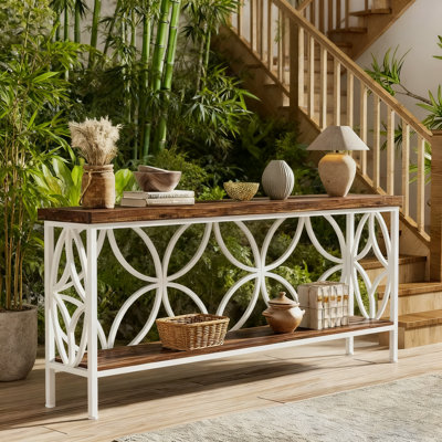 Farmhouse Behind Sofa Table, 70.9â€l Slim Console Table With 2 Storage Shelves - Sturdy Particle Board & Steel Entryway Table For Living Room, Hallway by August Grove