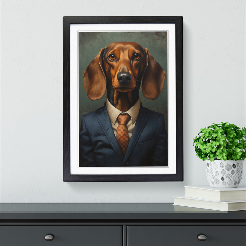 Dachshund In A Suit Painting Framed Print, Black , 64cm H x 46cm W x 2cm D