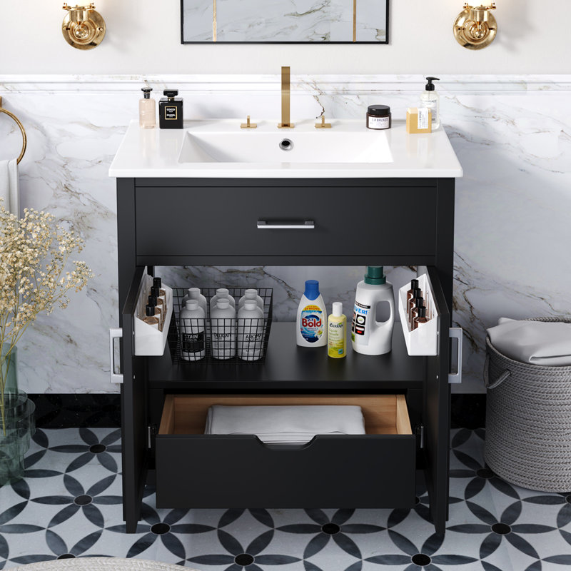 Meuble-lavabo 30 po avec comptoir en céramique, Noir