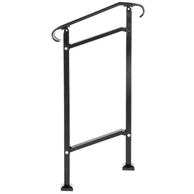 Rampe d'escalier en fer forgé 16 cm à 1 ou 2 marches en aluminium 1 pièce noire avec trousse d'installation