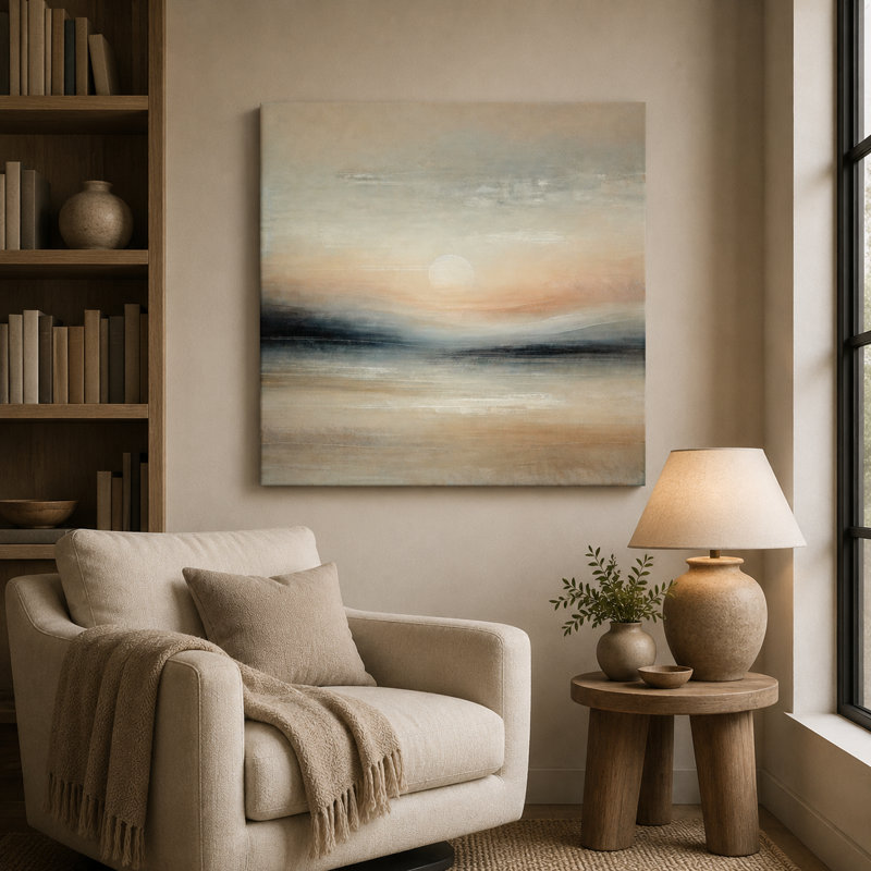Tranquil Glow: Abstract Sunset Landscape Canvas Print, 30" H x 30" W x 1.5" D
