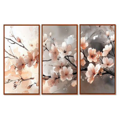 Delicate Cherry Blossom Branches – Floral 3 Panel Wall Art