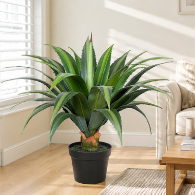 Plante artificielle d'agave en pot noir de 76 cm (30 po), protégée contre les UV, idéale pour la décoration intérieure et extérieure.