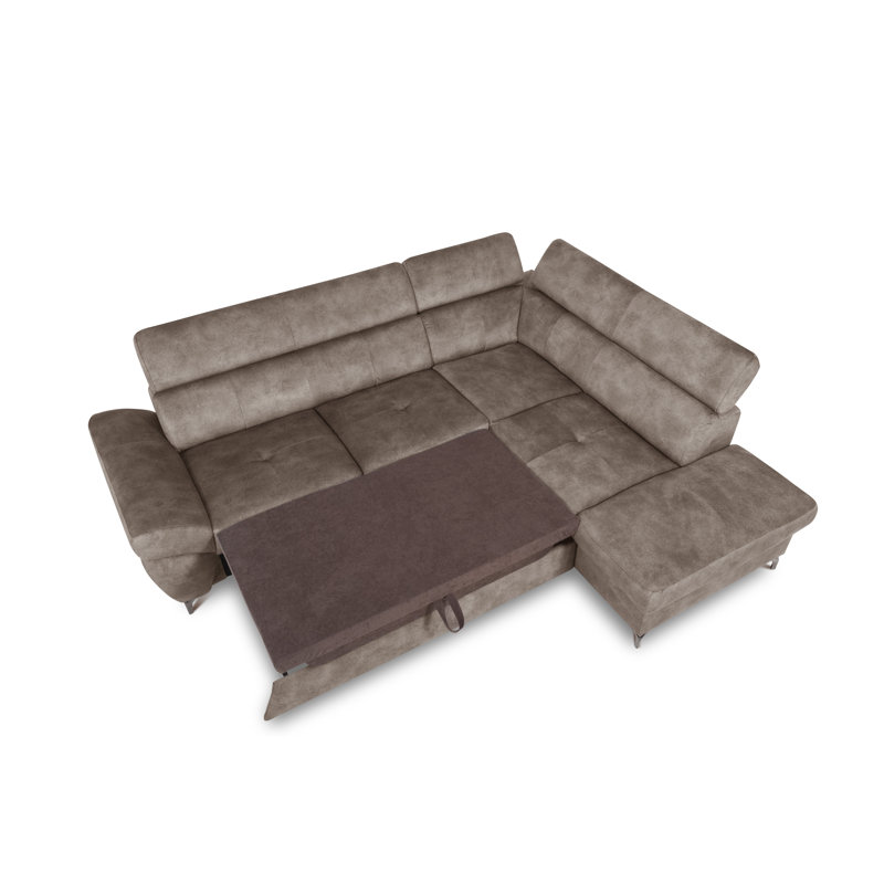 MONTANA Fabric Corner Sofa with Sleeping Function and Storage and Adjustable Headrests, Right Hand Facing, Brown