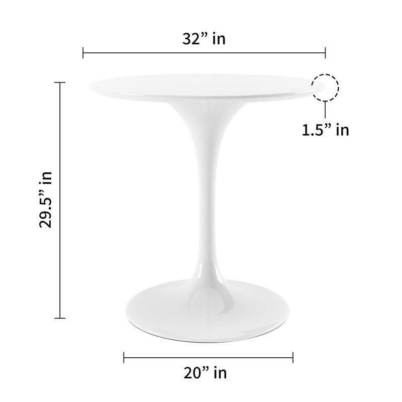 Table de salle à manger en fibre de verre 32 po et ensemble de 2 chaises Modholic Tulip, rouge, H 30 po x L 30 po x l 30 po