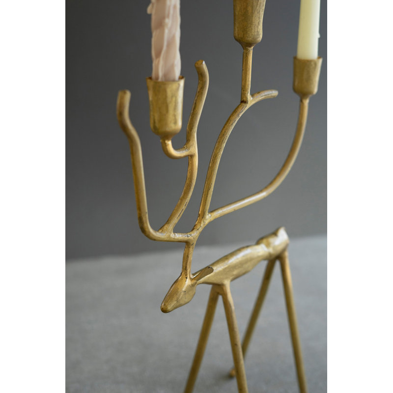 Ensemble de 2 candélabres de cerf de Noël en fer forgé doré Kalaou