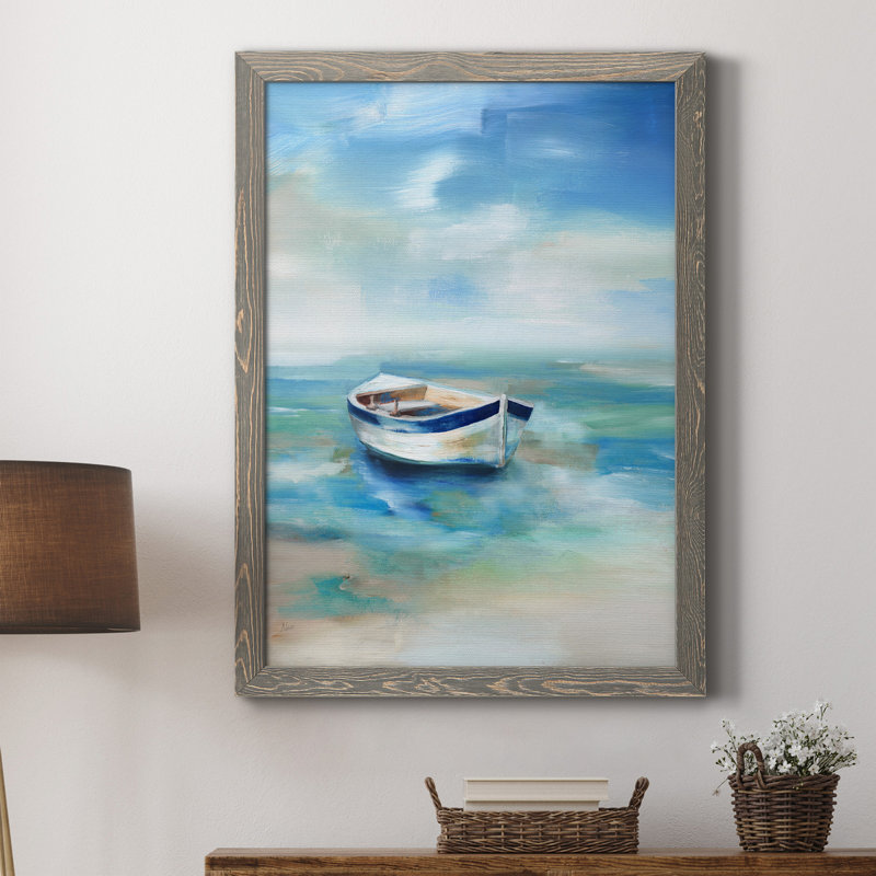Solitude Shore - Peinture sur toile encadrée, H 20 po x l 17 po x P 1 po, Toile avec cadre gris