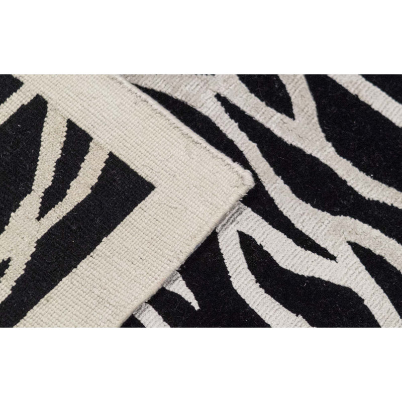 Tapis noir et blanc de haute qualité noué à la main