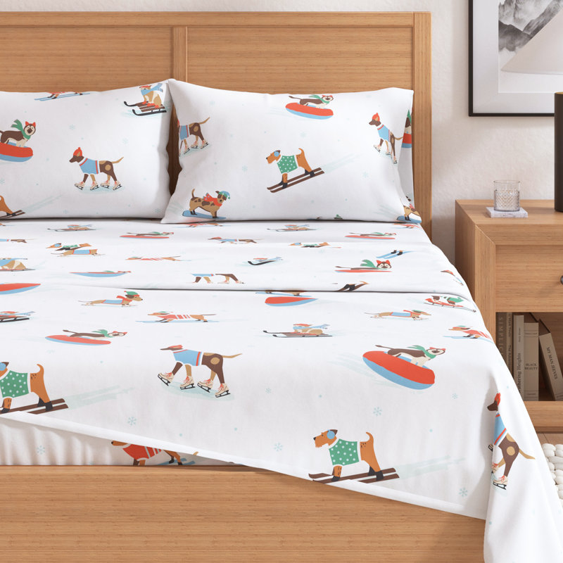 Twin Gray Cotton Flannel Holiday Print Sheet Set