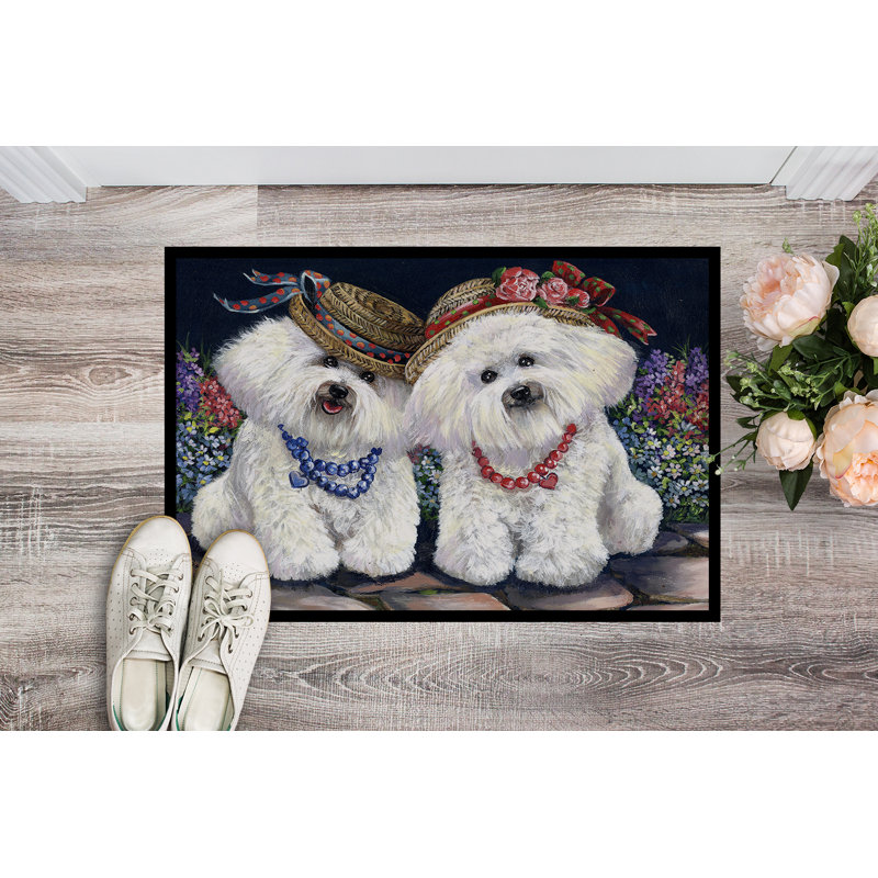 Tapis d'entrée antidérapant Guerrie L 27 po x l 18 po, Bichon frisé sœurs