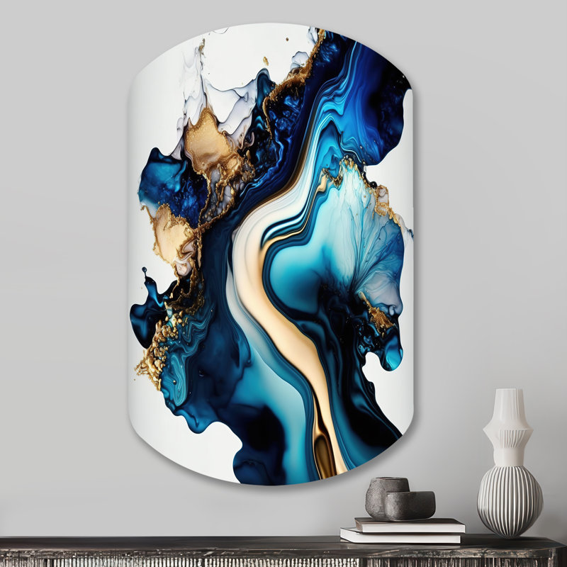 Abstract Marble Geode Blue II - Abstract Marble Cylinder Shape Irregular Metal Wall Decor, 31" H x 19" W x 1" D