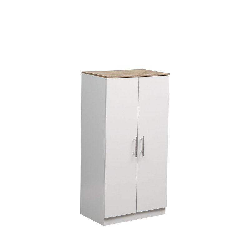 White Wooden Shoe Storage Cabinet, 6 Shelves, White/Oak