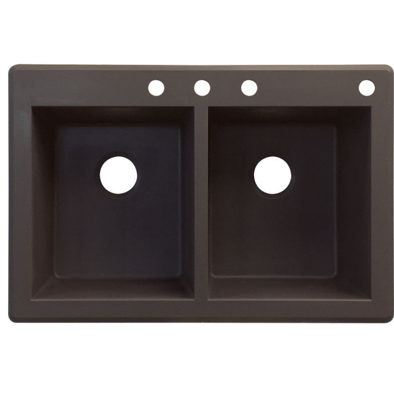 Radius 33.0625'' L Double Bowl Granite Kitchen Sink, Espresso, 4 hole
