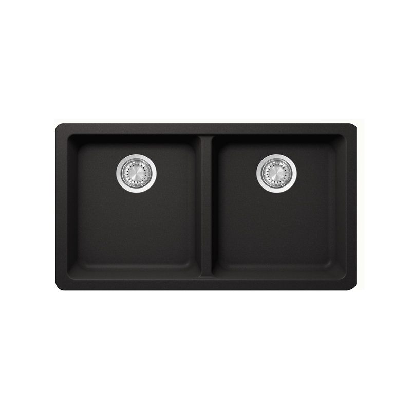 33" Double Even Bowl Crystagranite Undermount Sink Black