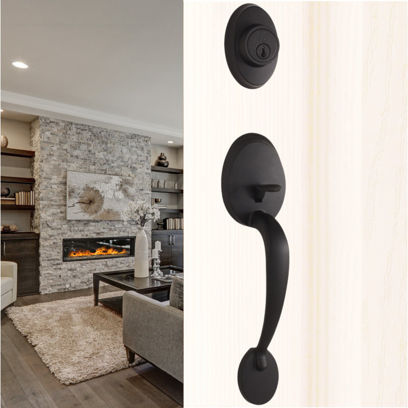 Ensemble de poignée Hillcrest avec pêne dormant et levier de porte et rosette, Droite, Noir mat
