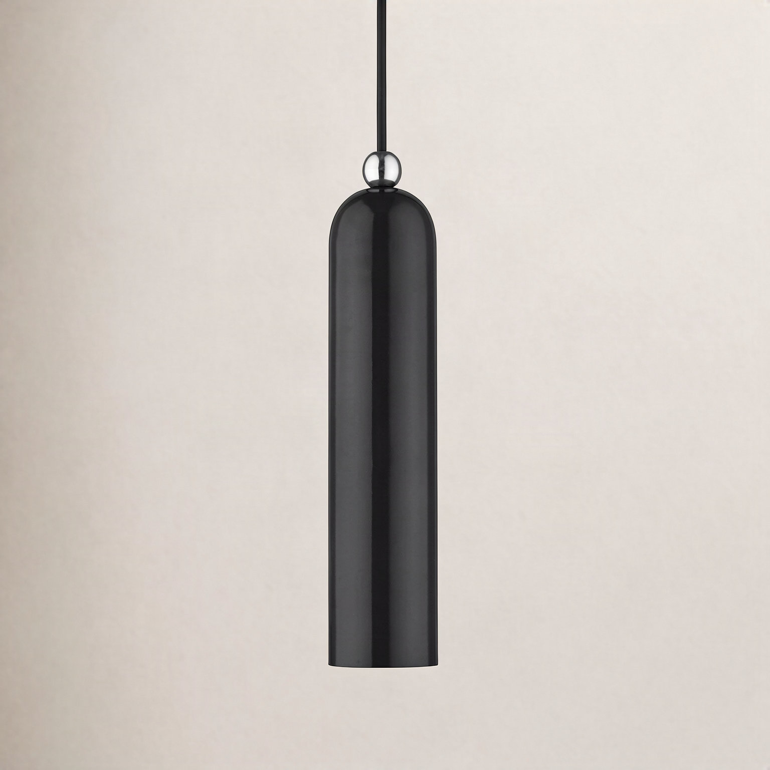 Hanne Dimmable Cylinder Single Light Pendant, Shiny Black