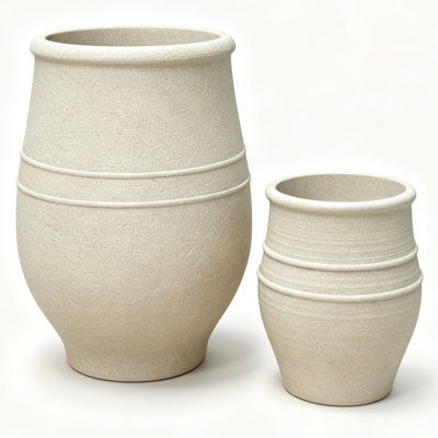 21.3"H and 13.2"H Sandstone Textured Plastic Planter Set of 2, Faux Mable Textured Flowerpot, Large Outdoor Planters, Lightweight