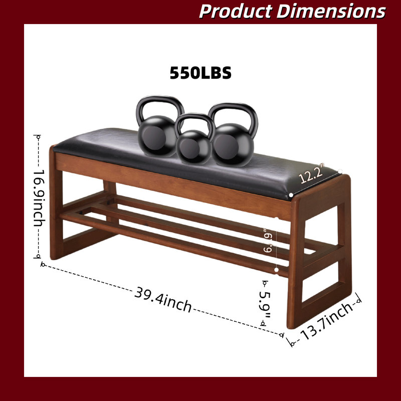 Banc de rangement pour chaussures en bois d'hévéa 40 po avec siège rabattable et coussin en polyuréthane Banc d'entrée en bois massif de 39,37 po x 13,70 po