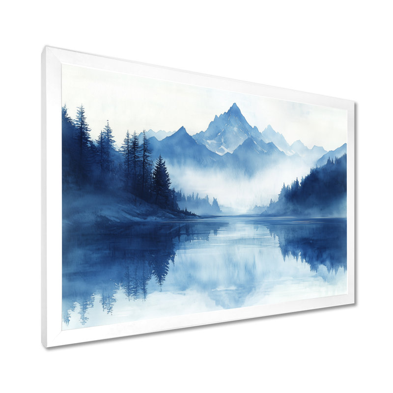 Brume de la rivière Blue Mountain - Tableau encadré de montagnes, H 34 po x l 44 po, White Picture Framed