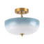 Artistic 2-Light Gradient Blue Glass Dome Semi-Flush Ceiling Light