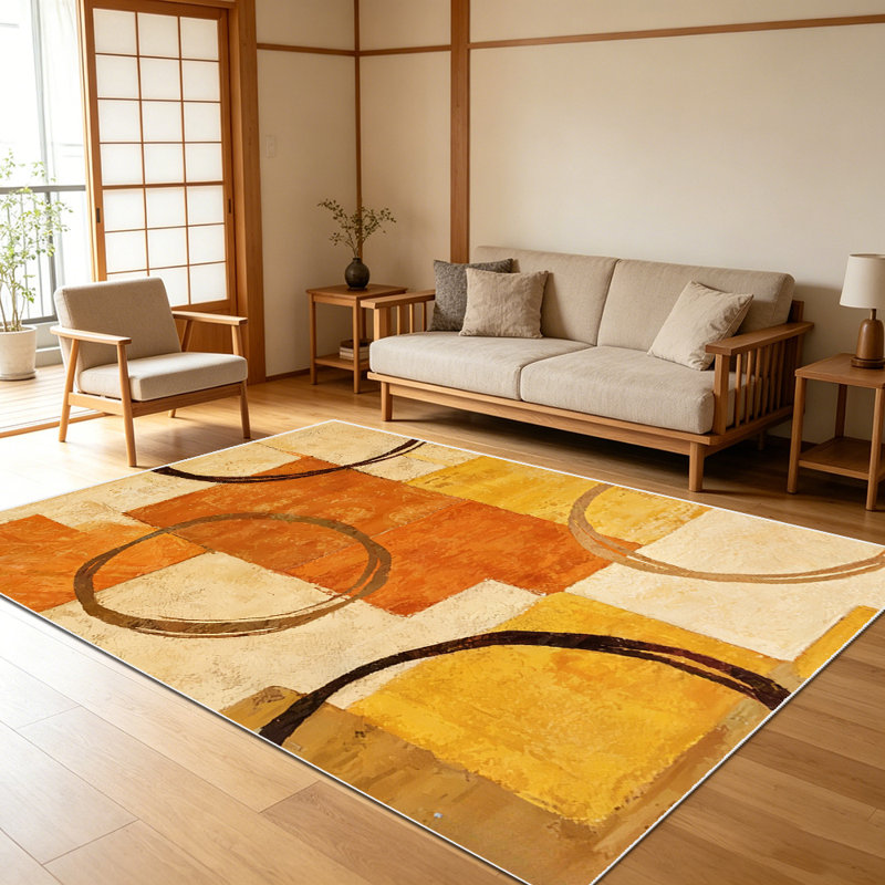 1PC Modern Abstract Geometric Warm Tone Circle area rugs for Living Room, Soft and Comfortable, Suitable for all seasons, easy-to-maintain, machine washable Indoor floor mat, Under Table Farmhouse suitable for Dining Table, Bedroom, Home Office,