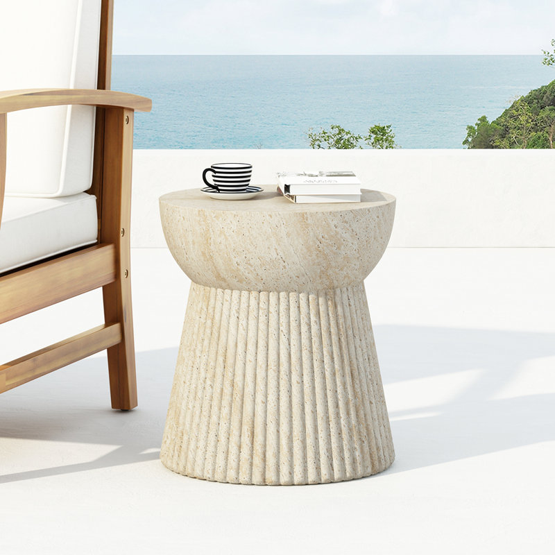 Outdoor Travertine Concrete Side Table