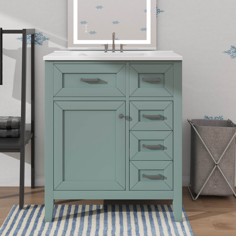 Meuble-lavabo tendance 30 po sans lavabo équipé de tiroirs, Green