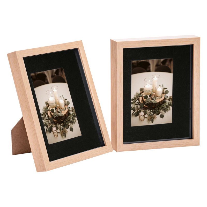 Nicola Spring - 3D Box Photo Frames - 8 x 10" with 4 x 6" Mount, Light Wood/Black