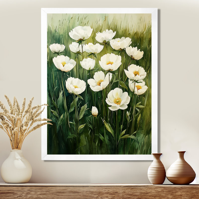 Barnhill - impressions sur toile florales, H 32 po x l 16 po, Reproduction encadrée d'une seule photo, Blanc